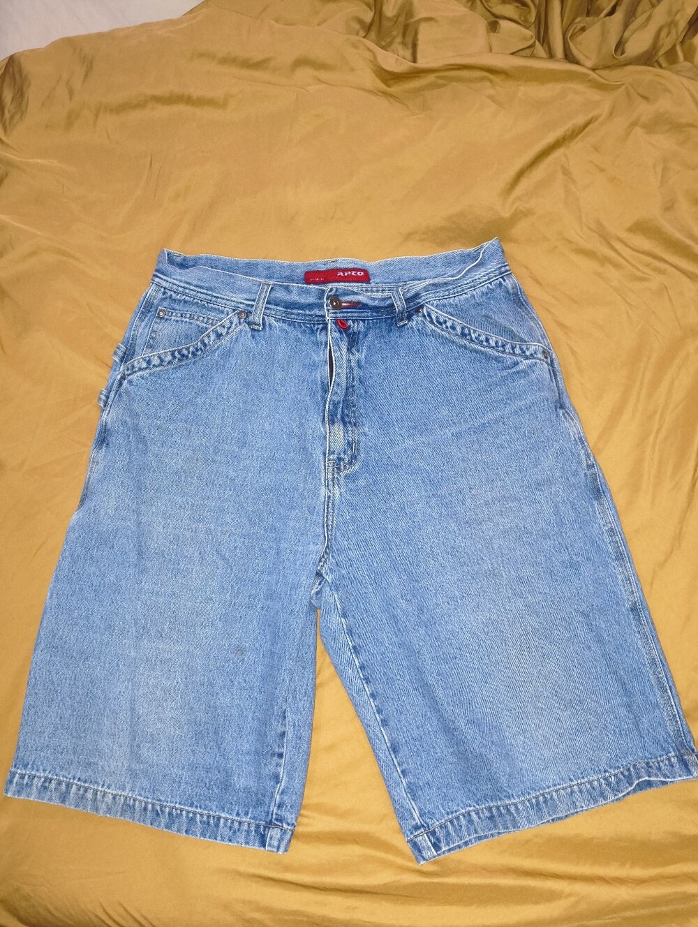 Vintage APCO Baggy Denim Carpenter Shorts Mens 34 Blue Medium Wash Skater Y2K
